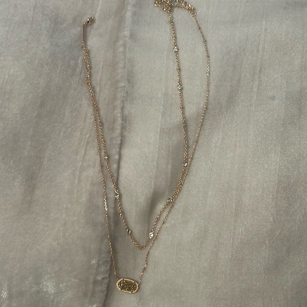 Kendra Scott Elisa Rose Gold Multi Strand Necklace in Rose Gold Drusy. NVR Worn.